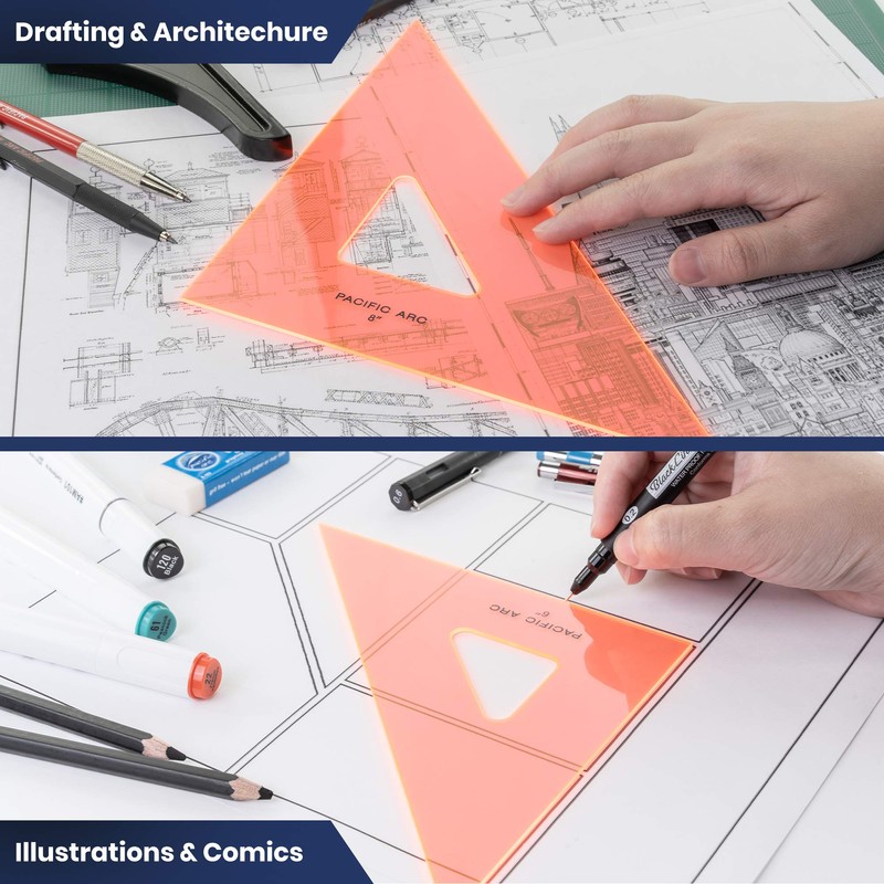 Pacific Arc Drafting Triangle, 20-inch, 45/90 Degrees, Fluorescent Orange