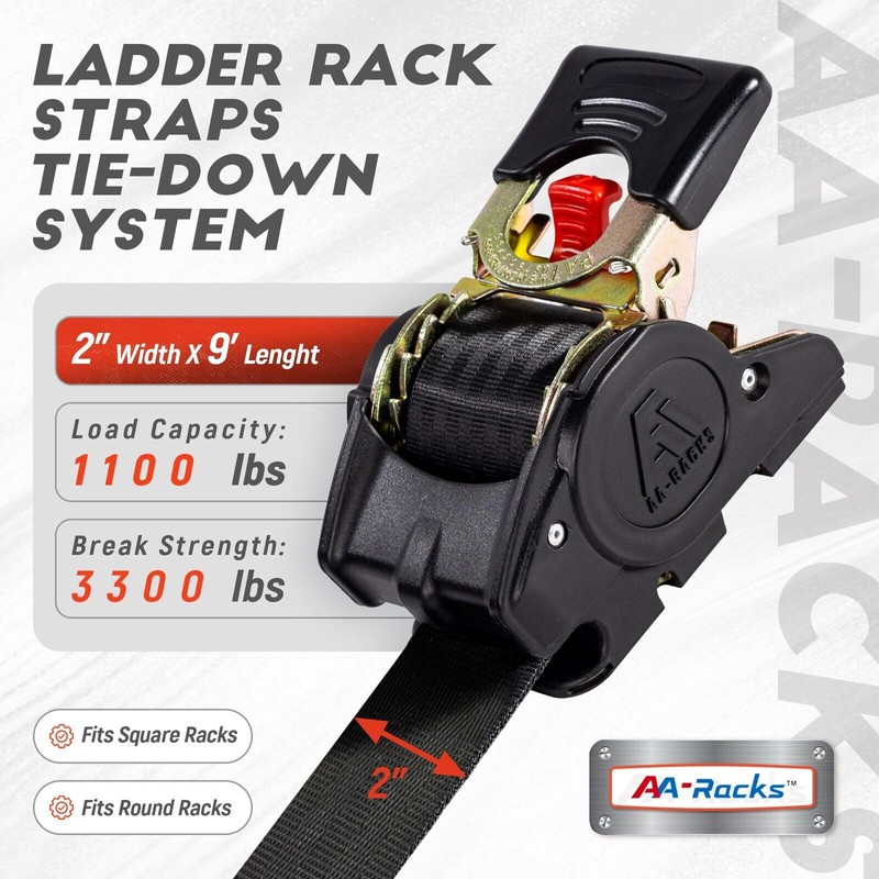 AA-Racks Heavy Duty Retractable Ratchet Straps (2 Pack) - 2