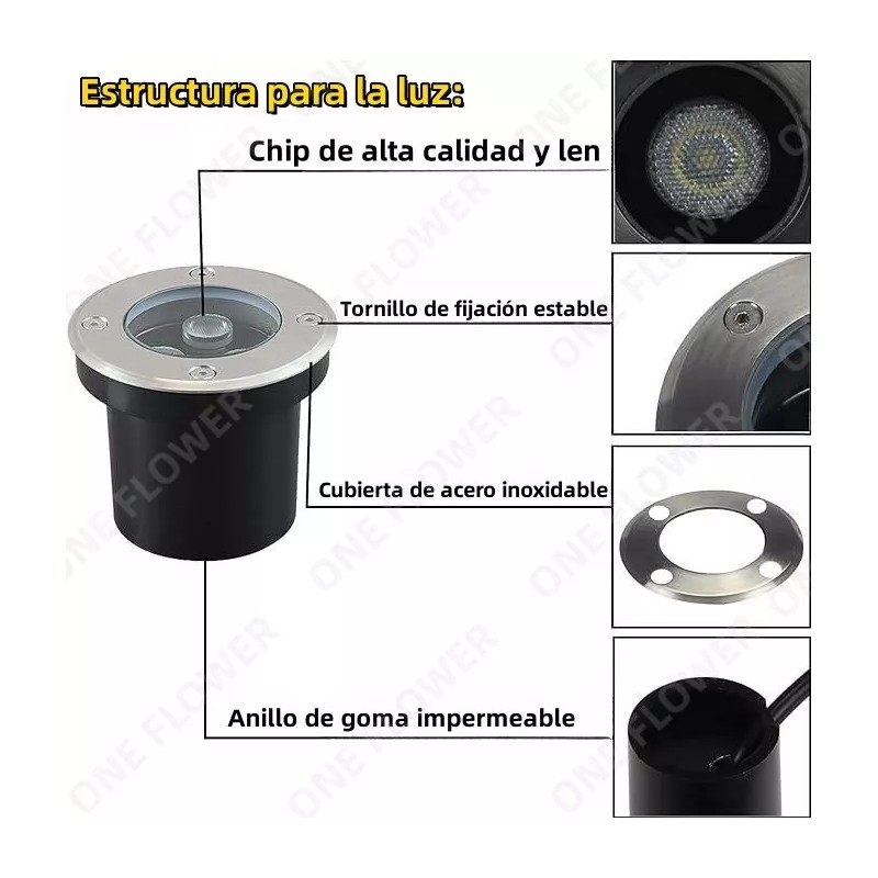 ONE FLOWER Lampara Empotrado Led Piso 3w Luz Calida O