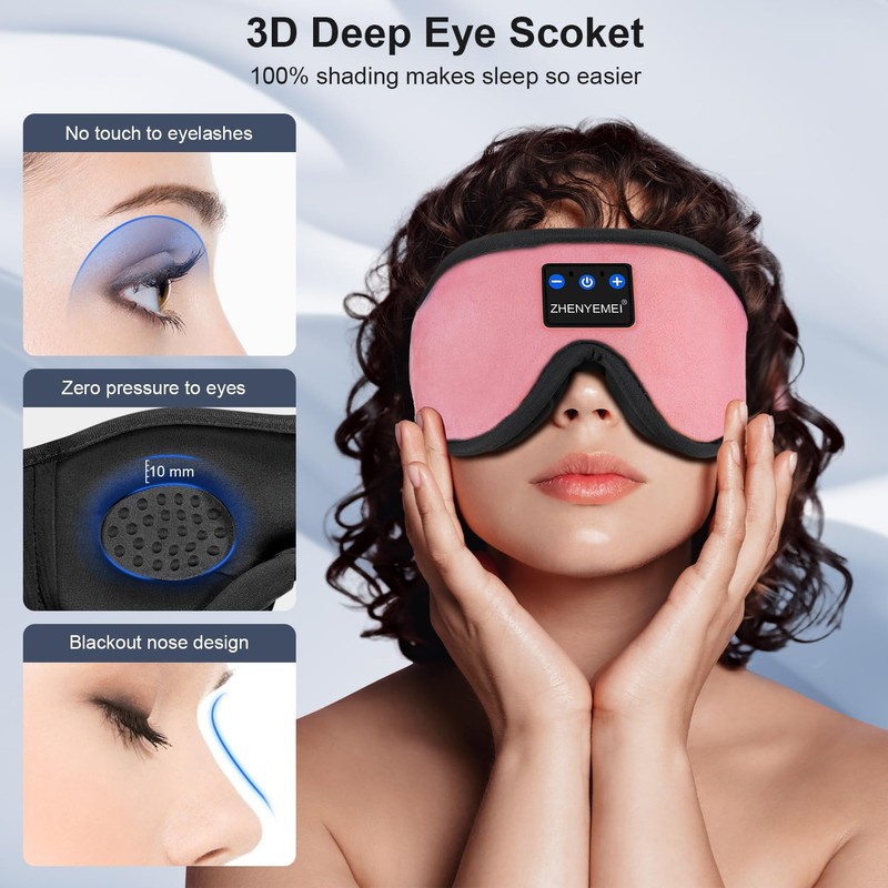 ZHENYEMEI Sleep Headphones Breathable Bluetooth 5.2 Headband. 3D Eye Mask