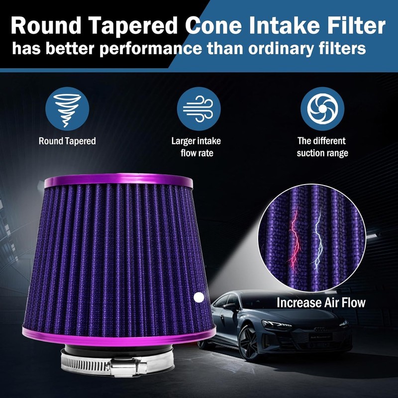 Universal Clamp-On Air Intake Filter, High Performance, Washable Filter, Replacement