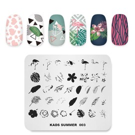 Nail Stamp Plate Summer Theme Image Print Design Templates Natural Plant Flamingo Monstera Multiple Pattern Manicure Design Stencil DIY Nail Art Stamping Tools