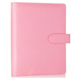 Antner A5 Notebook Binder 6 Ring Refillable Planner Cover for A5 Planner Inserts, PU Leather Loose Leaf Personal Organizer Aesthetic Photocard Holder Budget Binder with Magnetic Buckle, Glitter Pink