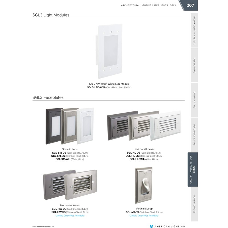 American Lighting SGL-HL-SS Horizontal Louver Faceplate for LED Step Light,