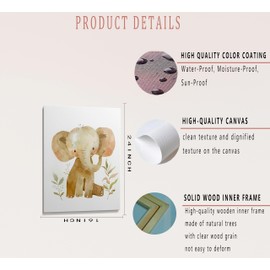 UNDDISINS 3 Pcs Animal Nursery Canvas Wall Art Watercolor Baby Animals Painting Picture Wall DecorCute Elephant Giraffe Lion Nursery Paintings Artwork for Kids Room Baby Girl Room Home Decoration