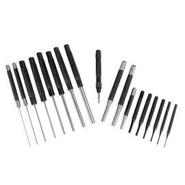 Taytools 466125 18 Piece Roll Pin Punch Set with 8 Inch Long and 4 Inch Short Pins, Includes Sizes 1/16 Through 3/8 Inch, Automatic Center Punch in Canvas Storage Pouch