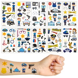 10 Blätter Polizeiauto Tattoo Kinder, Temporäre Tattoos für Kinder, Polizei Mitgebsel Kindergeburtstag, Cartoon Kindertattoos, Wasserdichte Sticker Tatoos Aufkleben für Mädchen und Jungen