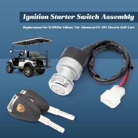 Esttlamer Ignition Starter Switch Assembly Replacement for ICON/for Edison/for Advanced EV 48V Electric Golf Cart, with Unique 2 Keys Switch and 2 Pin Plug