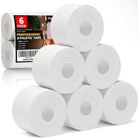 Professional 6 Pack White Athletic Sports Tape - 1.5 Inch × 27 Feet Per Roll | Total 162 Feet, Very Strong Easy Tear No Sticky Residue Wrist Ankle Tape for Football Climbing Soccer Gymnastics Injuries