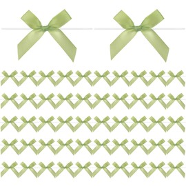M METERXITY 100-Pack Satin Ribbon Twist Tie Bows, 2.4x2.8 Inch Bow Twist Ties, Satin Ribbon Bows for Craft DIY/Baked Goods/Hair Bow Sewing/Wedding/Birthday/Party [Light Green]