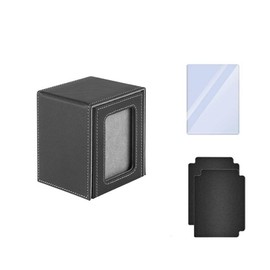 MTG Deck Box for Commander Display,Leather Deck Game Card Box Magnetic Card Game Box Case,Card Deck Box Fits 100 Double Sleeved Cards with 2 Dividers,1 Toploader (Black+Grey)