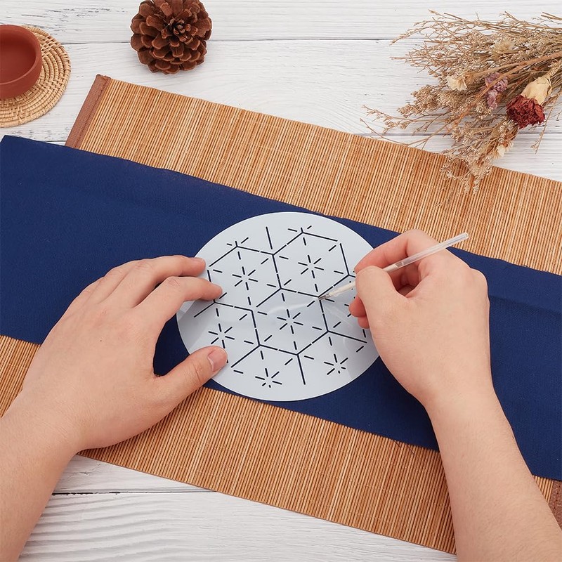 WEBEEDY DIY Sashiko Placemat Kit with Traditional Japanese Sashiko Template