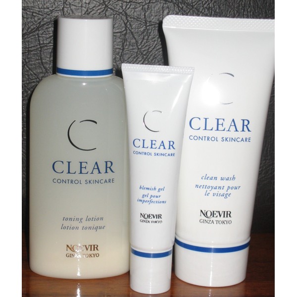 Noevir Clear Control Skincare Line Fights Acne for a Clear Complexion - Suitable for Oily and Blemish Prone Skin - 3 Piece Full Size Set