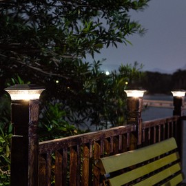 Solar Post Cap Lights Outdoor LED Lighting Deck Fence Cap Light Two Light Modes Warm White/Bright White Suitable for 4x4 Wooden Posts Black 4PK