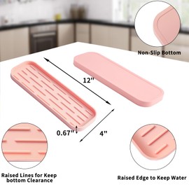 MicoYang Silicone Kitchen Sink Organizer Tray for Multiple Usage,Easy Clean,Eco-Friendly Sponges Holder for Kitchen Bathroom Counter or Sink,Dish Soap Dispenser,Scrubber,Bottle,Cup Pink 12" x 4”