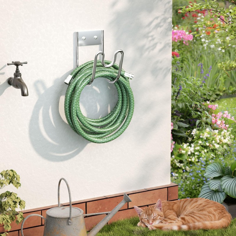 Josmimic Stainless Steel Garden Hose Holder - Silver SS304 Water