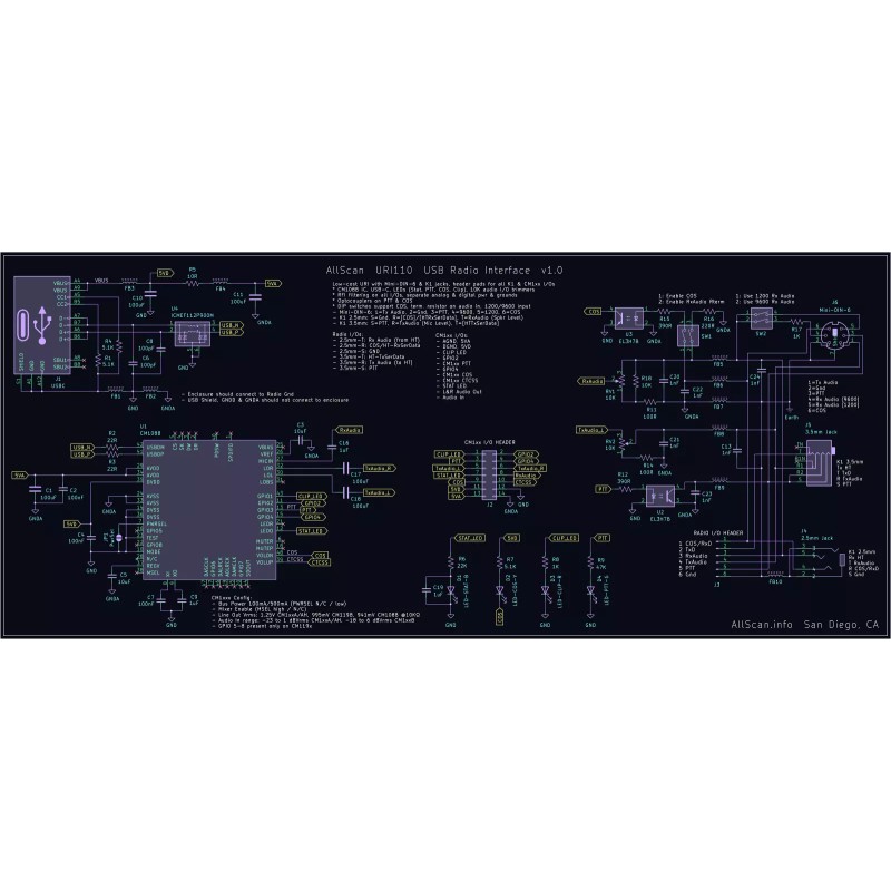 Universal AllScan URI110 USB Radio Interface AllStar EchoLink for Mobile