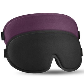 3D Contoured Sleep Mask, 2 Pack 100% Blackout Eye Mask for Women & Men, Adjustable Strap for Side Sleepers, Soft Breathable Blindfold for Travel, Night & Airplane, Eyelash Extensions Friendly (Black+Purple)