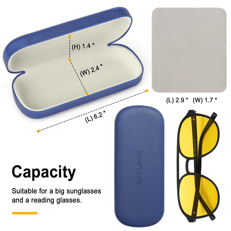 RayLove Glasses Case Hard Shell Eyeglass Case with Cleaning Cloth,