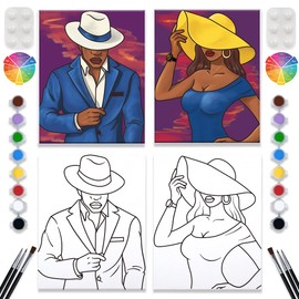 VALLSIP 2 Pack Paint and Sip Canvas Painting Kit Pre Drawn Canvas for Painting for Adults Stretched Canvas Couples Games Date Night Gentleman and Lady Paint Party Anniversary Valentines Day