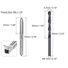 QUARKZMAN Metric Tap & Drill Bit Set, M6 x 1.25 Tap & 4.7mm Black Oxide Twist Drill, Straight Groove Tap Thread Cutting Tool Repair Kit