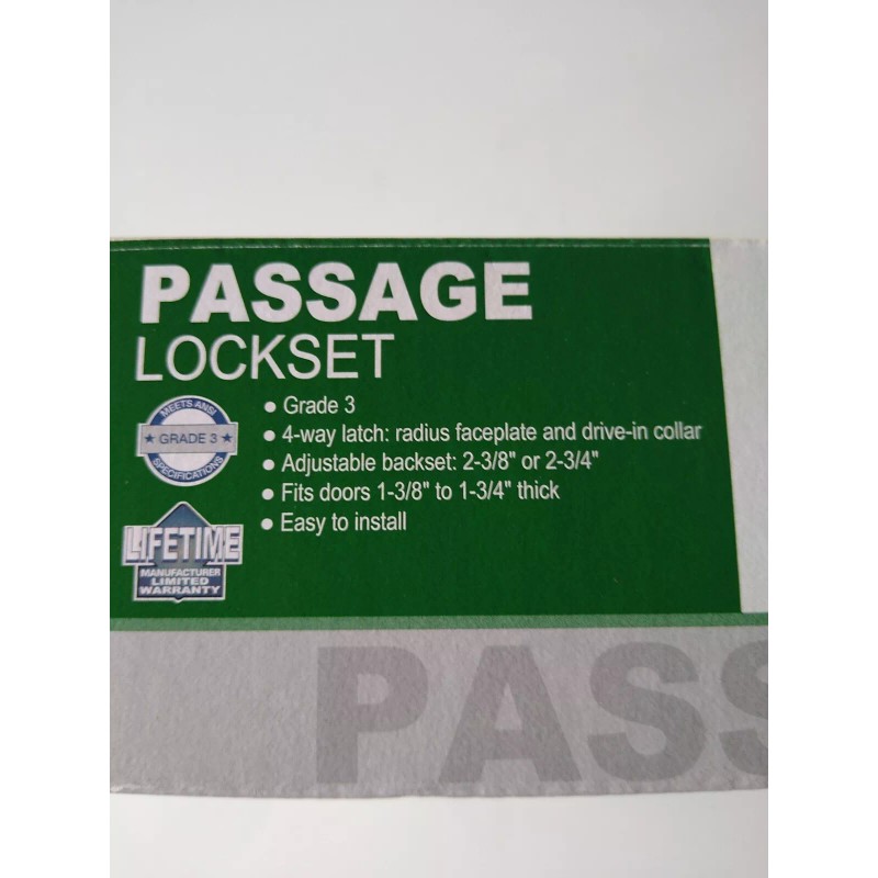 Shield Security Passage Lockset Straight-Lever Style Satin Nickel Finish. New.