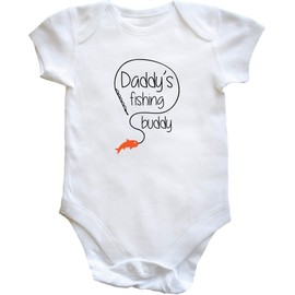 Hippowarehouse Daddy's Fishing Buddy Baby Vest Bodysuit (Short Sleeve) Boys Girls White