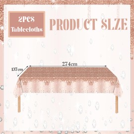 2pcs Rose Gold Shiny Glitter Diamond Table Cloth Party Plastic Tablecloths,137*274cm Large Sequin Printed TableCloth Dinner Tablecover for Girls Adults Birthday,Wedding Xmas Rose Gold Party Decoration