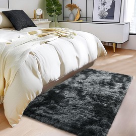 Height Pile 1.4" Plush Rug Shaggy Soft Fluffy Rug Non-Slip Indoor Floor Carpet for Living Room Plush Carpet for Living Room Tie-Dyed Black Grey 2x3 Feet