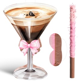 Gilprop Espresso Martini Piñata with Stick Blindfold A Tini Bit Older Party Decoration Martini Pink Bow Adult Piñata Coffee Cocktail Glasses for Women Birthday Bridal Shower Bar Supplies