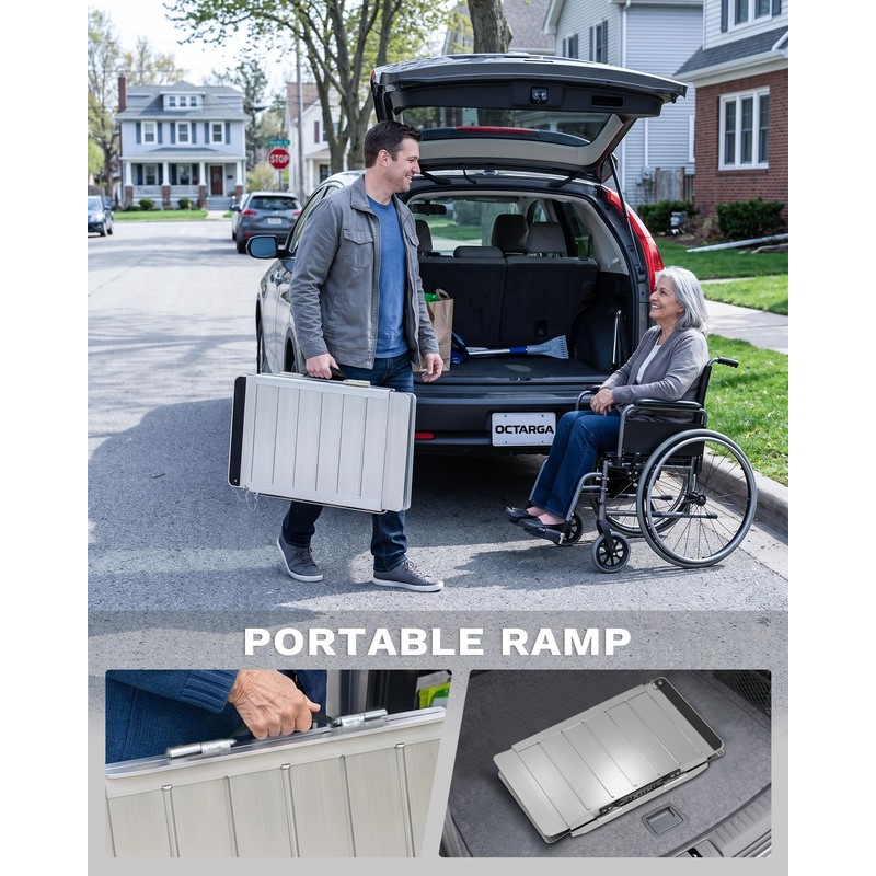 2FT Portable Wheelchair Ramp, Aluminum Folding Handicap Ramp with Handle,