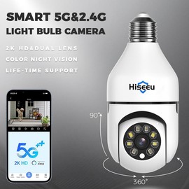 Hiseeu 360°  View Wireless Light Bulb Camera, 2.4GHz & 5GHz WiFi Bulb Camera, 2-Way-Audio, Motion Detection and Alarm, 3MP Full Color Night Vision, SD/Cloud Storage, Work with Alexa, E26/E27 Socket - CAMERA: 1 CAMERA, WITH SD CARD: No with sd card