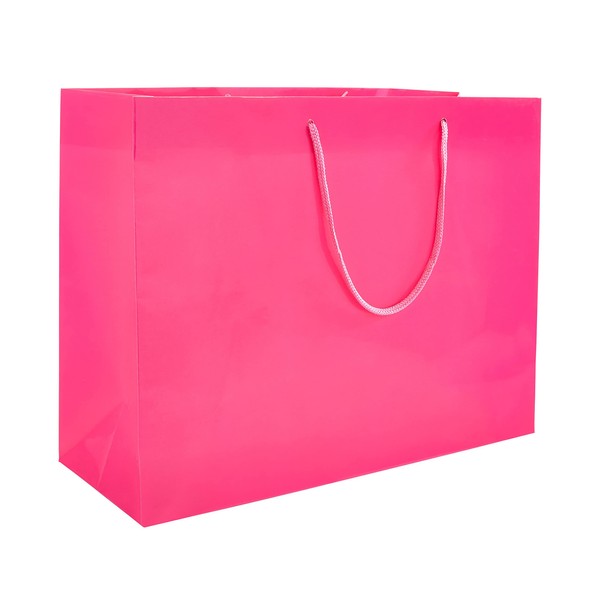 PTP BAGS Hot Pink Gloss 13" x 5" x 10" Euro Tote Bags [Pack of 100] Reusable Paper Gift Euro Tote