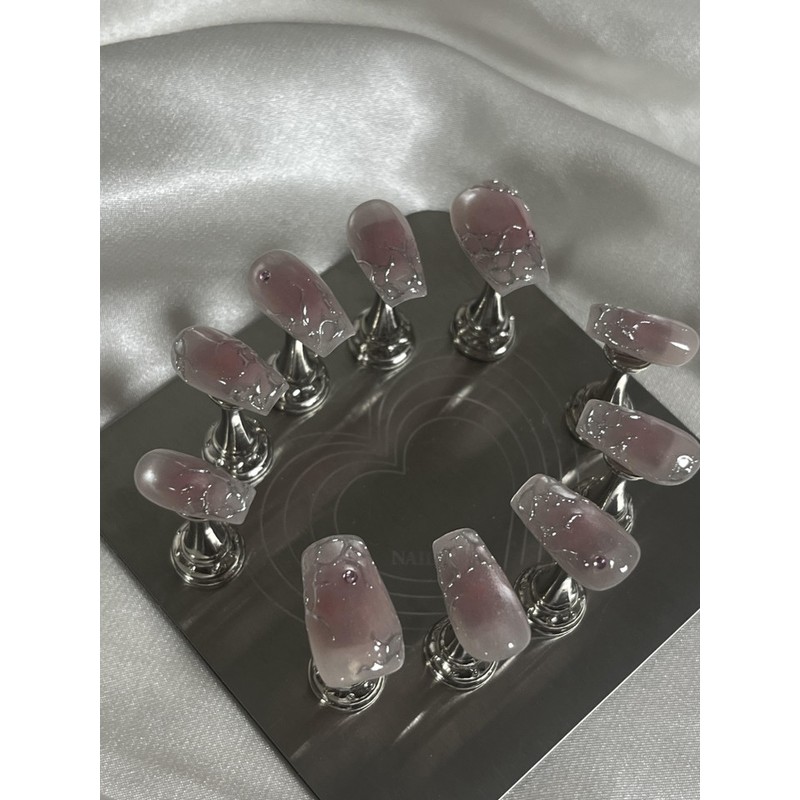 Metal Pink Drop Handmade Nail Tips - Almond / 메탈