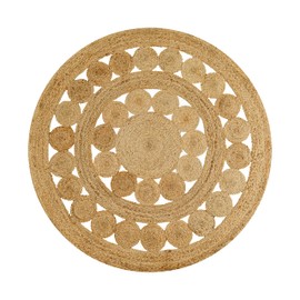 RIANGI Jute Rug - Bedroom Rugs - Boho Rugs for Bedroom, Dining Room Rug, 4 Ft Round Rug - Natural Fibre, Braided Jute Rugs, Round Rug 4ft Jute Rug for Farmhouse Decor Living Room