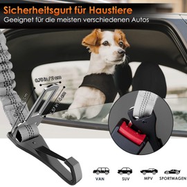 Eyein Pack of 2 Dog Seat Belt for Car, Adjustable Dog Belt for Car with Elastic Shock Absorption, 3-in-1 Reflective Dog Seat Belt for All Dog Breeds and Car Types, 70 cm (Grey)