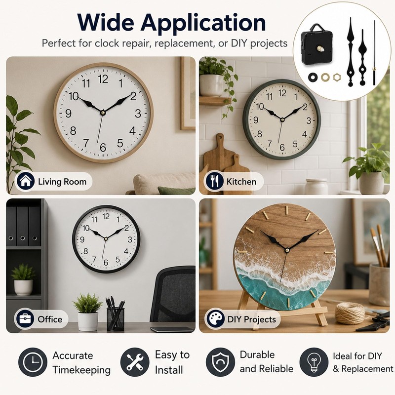 EUQWOSDD Silent Quartz Clock Mechanism Kit, High Torque Long Shaft