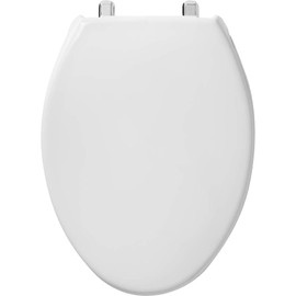 BEMIS 1900SS Commercial Heavy Duty Closed Front Toilet Seat with Cover, Industrial Seat with Chrome No Slam Hinges, Made in USA, Elongated, White