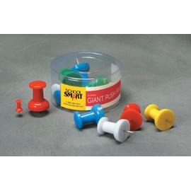 School Smart Giant Push Pin with Reclosable Tub, Assorted Color, Pack of 12 - 081907
