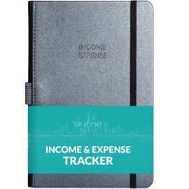 Skyline Income & Expense Tracker – Accounting Ledger Book with 1 Pocket for Receipts – Bookkeping Notebook for Business Account Records – Small Business Supplies – A5 Size, Hardcover (Silver Black)