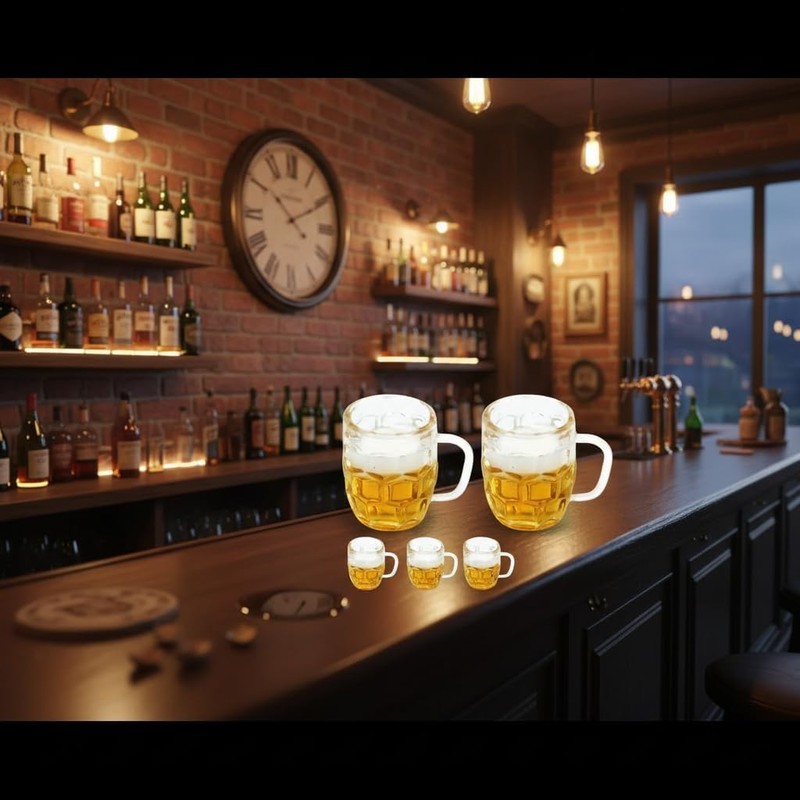 5Pcs Mini Beer Cups, Realistic Resin Dollhouse Barware for DIY