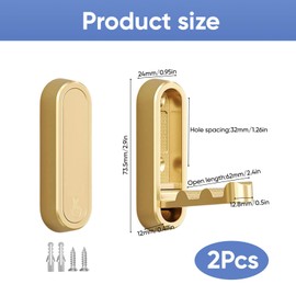 Foldable Wall Hooks for Hanging - 2PCS Heavy Duty Zinc Alloy Folding Hooks Wall Mount in Gold - Flip Down Hidden Coat Hook for Bathroom, Kitchen, Bedroom - Space Saving Hook for Towels, Bags, Clothes