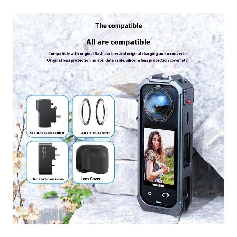Insta 360 X5 Action Camera Cage Aluminum Alloy Frame Anti-Slip