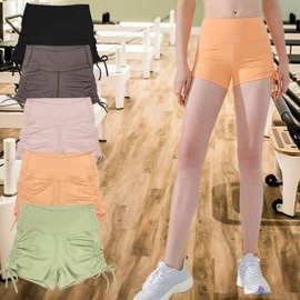 Active Pilates Short Leggings for Workouts: Stable Waistline Support & Sports Design SIS-782 Pilapole Wear Bottoms (Peach Pants)/02.Light Green/M 3ea