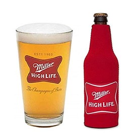 Miller High Life Miller High Life Beer Pint Glass & Beer Bottle Suit Holder Cooler Kaddy Huggie Coolie Set