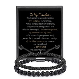 Mens Bracelet for Grandson Gifts from Grandma: To My Grandson Bracelet Gift for College Guys Unique Gifts for Him - Meaningful Bracelets for Men Christmas Graduation Valentines Birthday Gifts Ideas
