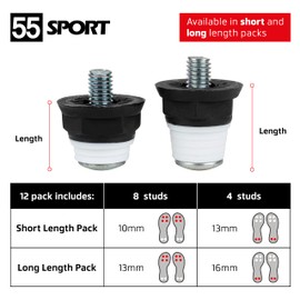 55 Sport Advantage Metal-Tipped Replacement Football Studs - 12 Pack - Short (10/13mm) - Black/White