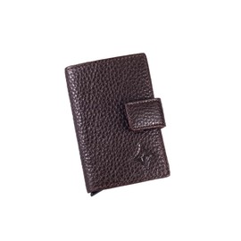 Cuero Estilo Leather Card Holder (Metallic Style) – RFID Protection, Popup Access, Water-Resistant Floater Leather, Multiple Color Options., Deep Brown, Leather Card Holder (Metallic Style)