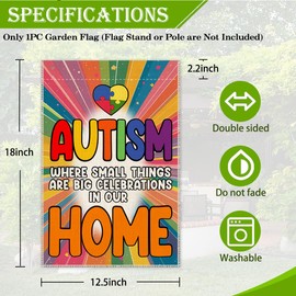 Autism Where Small Things Are Big Celebrations Garden Flag, 12 x 18 Inch Double Sided Colorful Puzzle Yard Garden Lawn Court Decor Flag, Autism Awareness Outdoor Banner for Special Needs Family