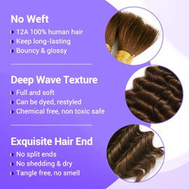 Human Braiding Hair for Boho Braids 110g 24 Inch Deep Wave Boho Bulk Human Hair for Braiding Knotless 12A Wet and Wavy Bohemian 3 No Weft Bundles/Pack Curly Braids Brown